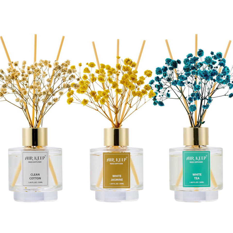 Airkeep reed diffuser set with three bottles for continuous room fragrance