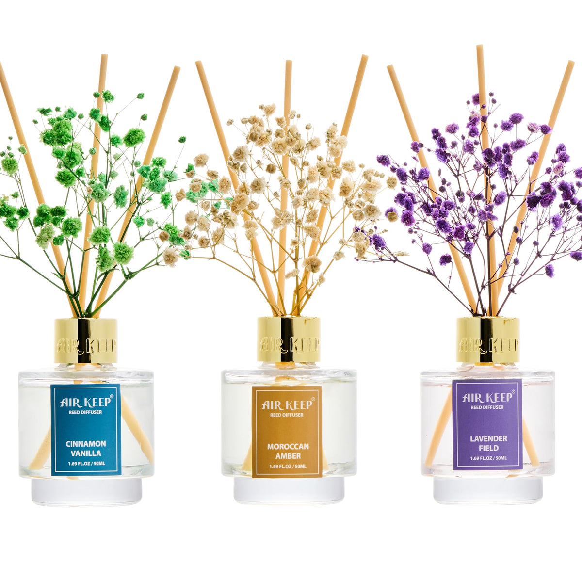 Airkeep Cinnamon Vanilla reed diffuser bottle adds warm spice to the living room ambiance.