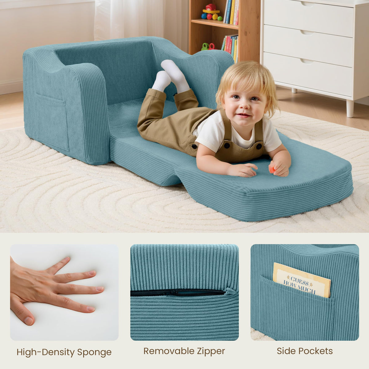 Airpanda comfy toddler chair blue color brightens any play space.