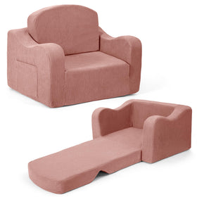 Airpanda Comfy Toddler Chair fold-out couch in pink, perfect for reading and lounging.