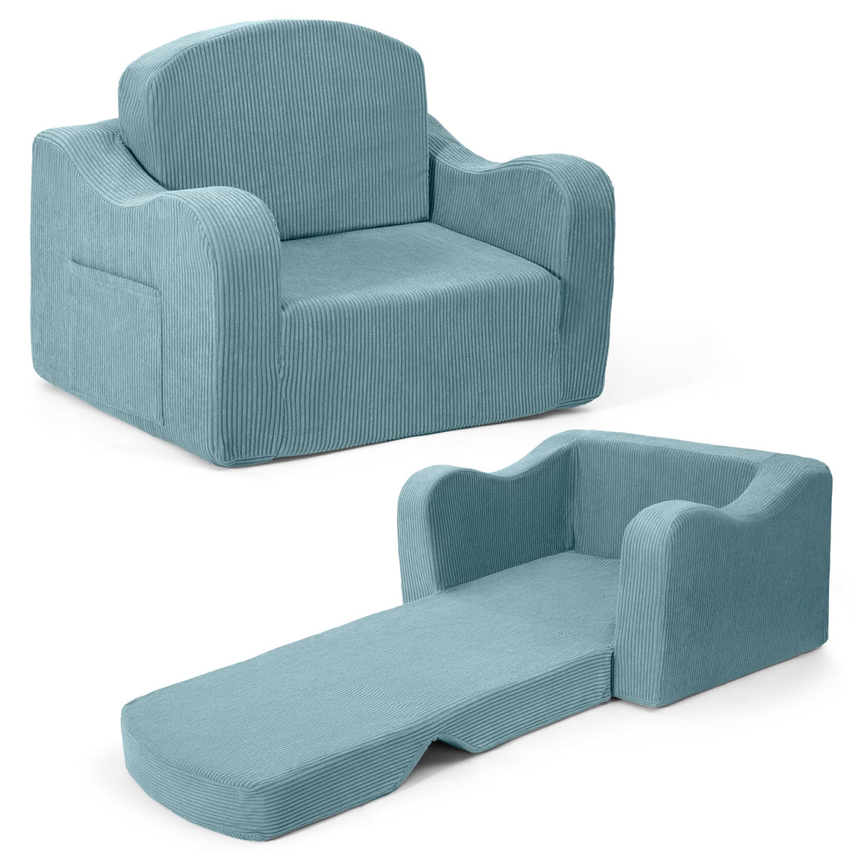 Airpanda comfy toddler chair front view in blue, ideal for naptime.