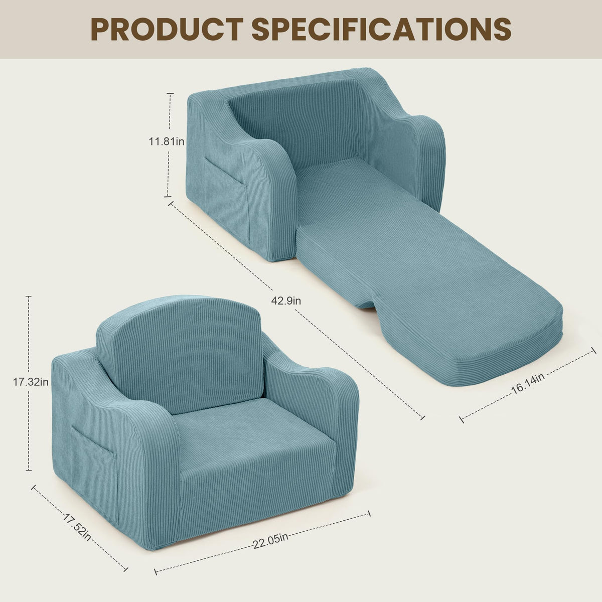Airpanda comfy toddler chair with side pockets keeps books and toys nearby.