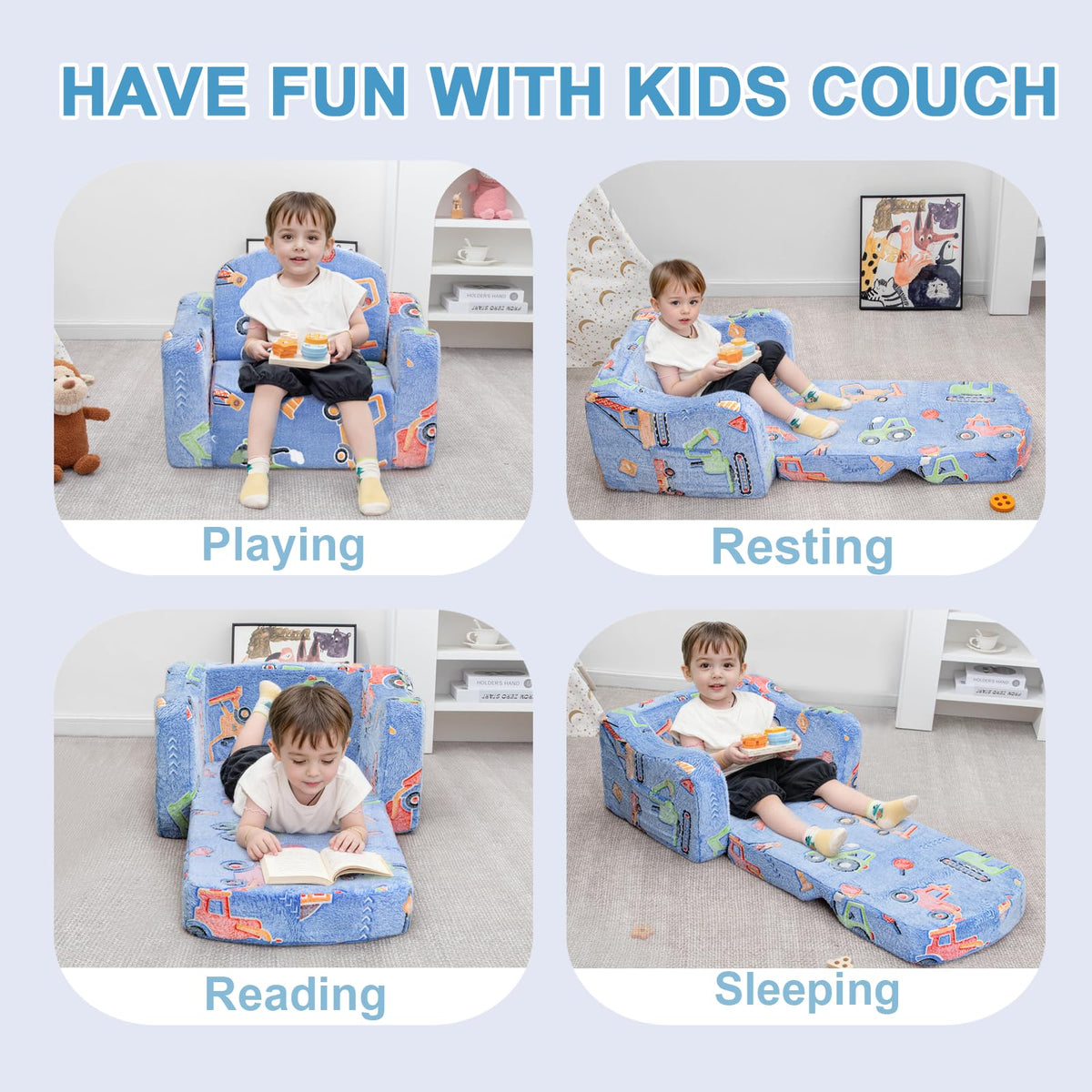 Airpanda fold-out sofa converts to a lounger for versatile play.
