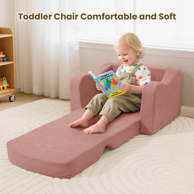 Airpanda pink kids sofa with soft fabric and high-density foam support.