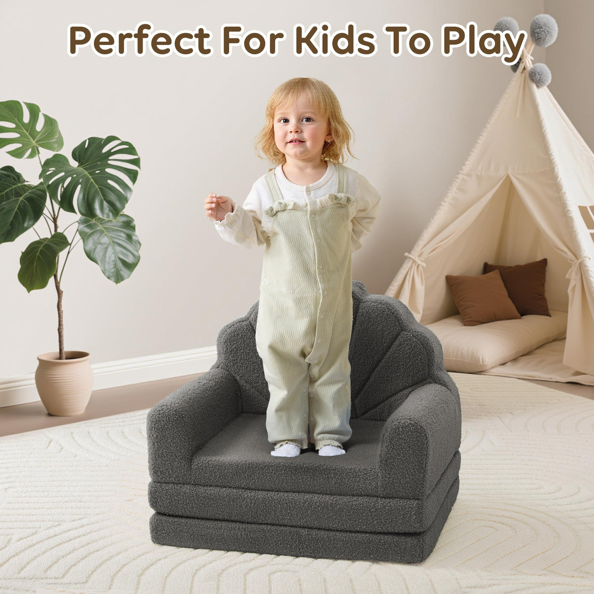Airpanda teddy fleece fabric creates a soft seating experience for kids.