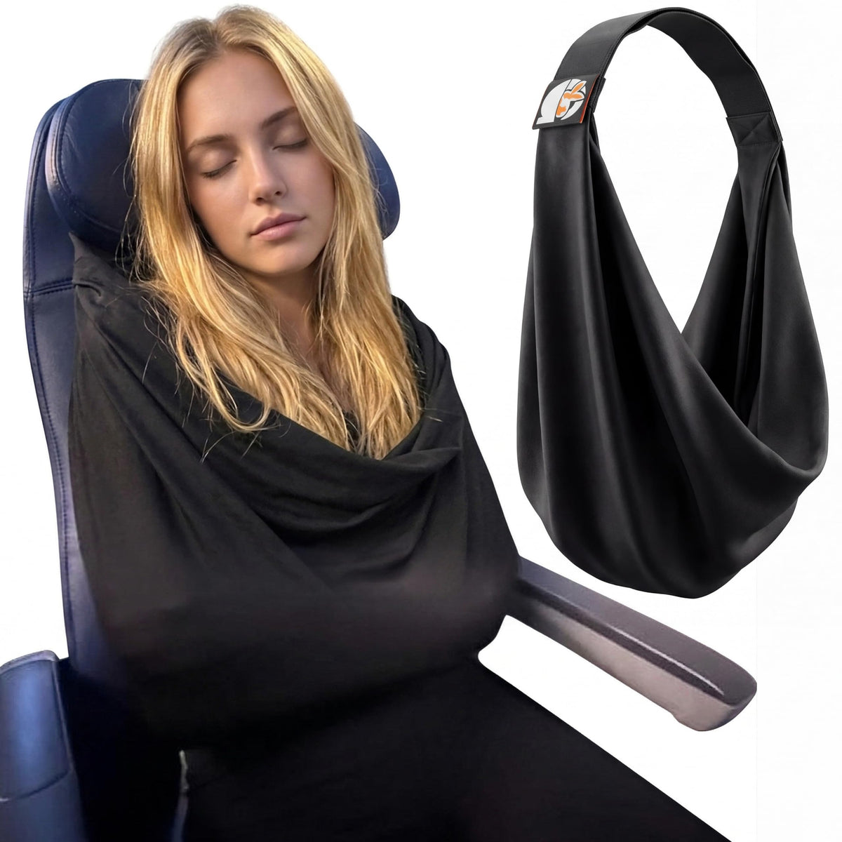 AirSlyng blanket sling upper-body cradle supports comfortable rest on long flights.