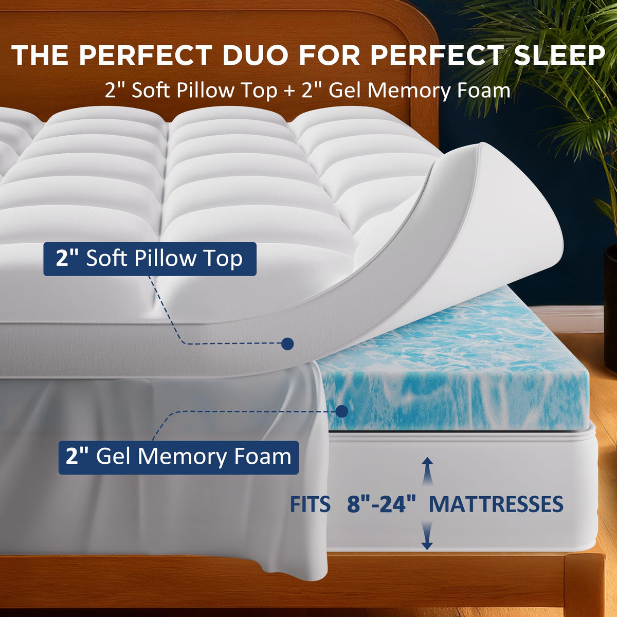 Airtree 2-inch gel layer beside 2-inch pillow top for adjustable support