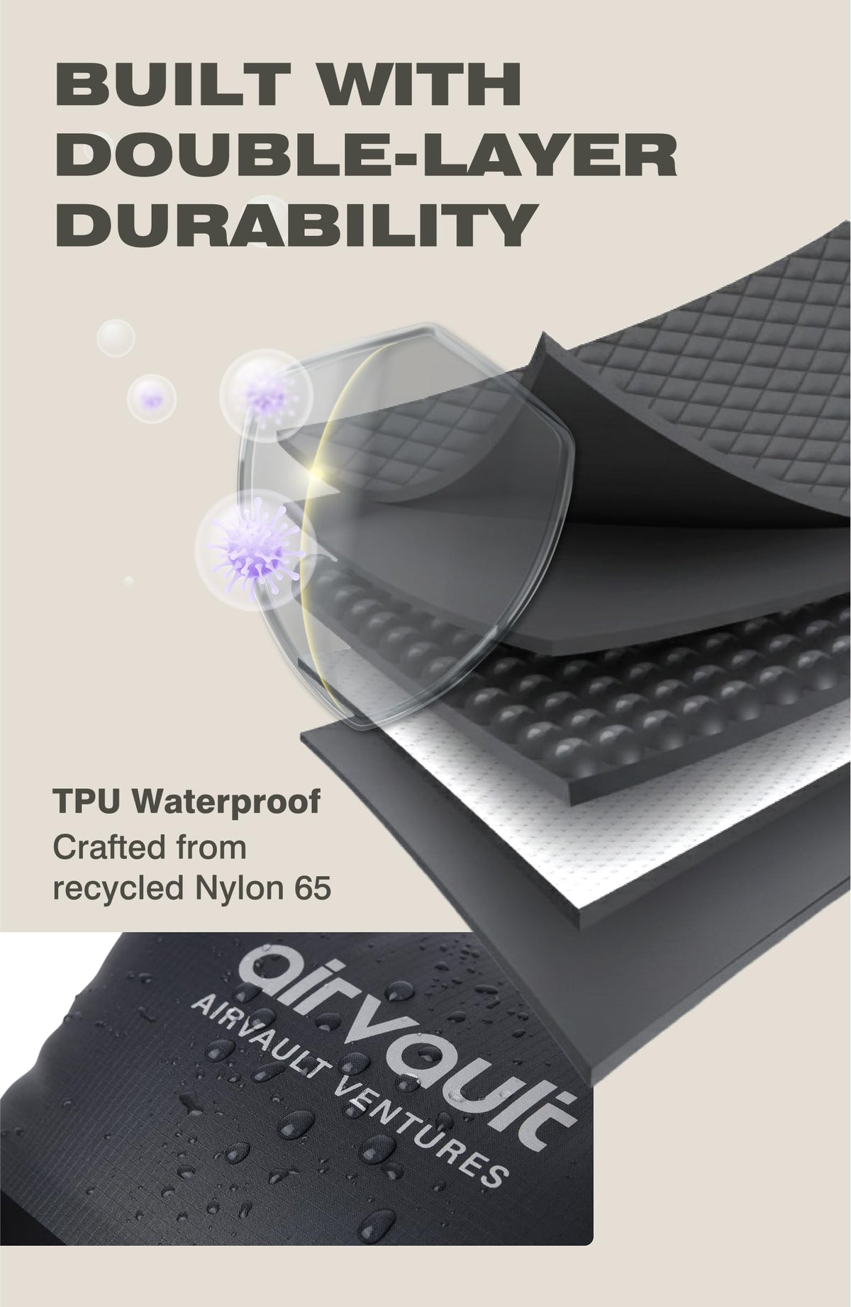 AirVault Ventures recycled nylon and TPU construction for rugged durability