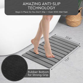 Airviv diatomaceous earth bath mat absorbs water on contact for quick drying.