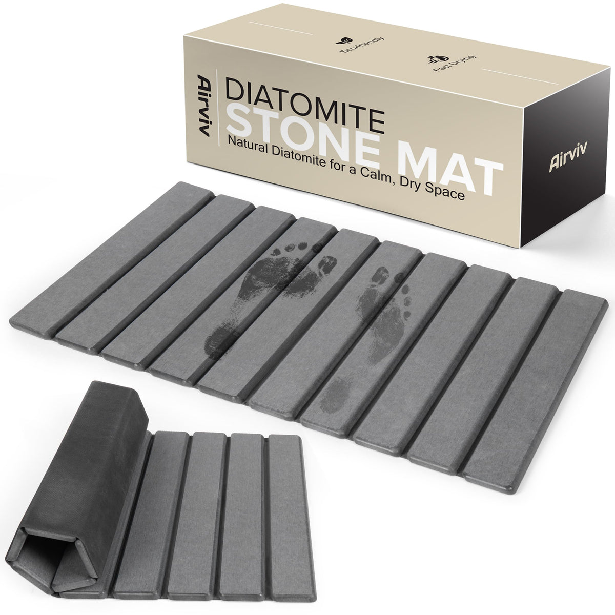 Airviv foldable stone bath mat front view with anti-slip safety.
