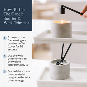 Airy Abode wick-trimmer in brushed copper for versatile use with pillar and votive candles.