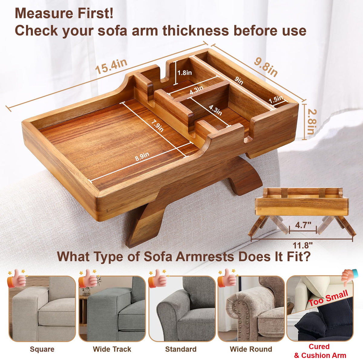 AISONGDONG arm tray cup holder close-up showing secure slots