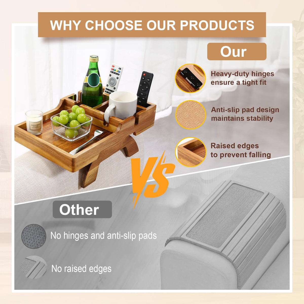 AISONGDONG non-slip feet protect the couch and stabilize the tray