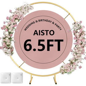 Aisto round backdrop stand arch with golden frame for weddings and events.