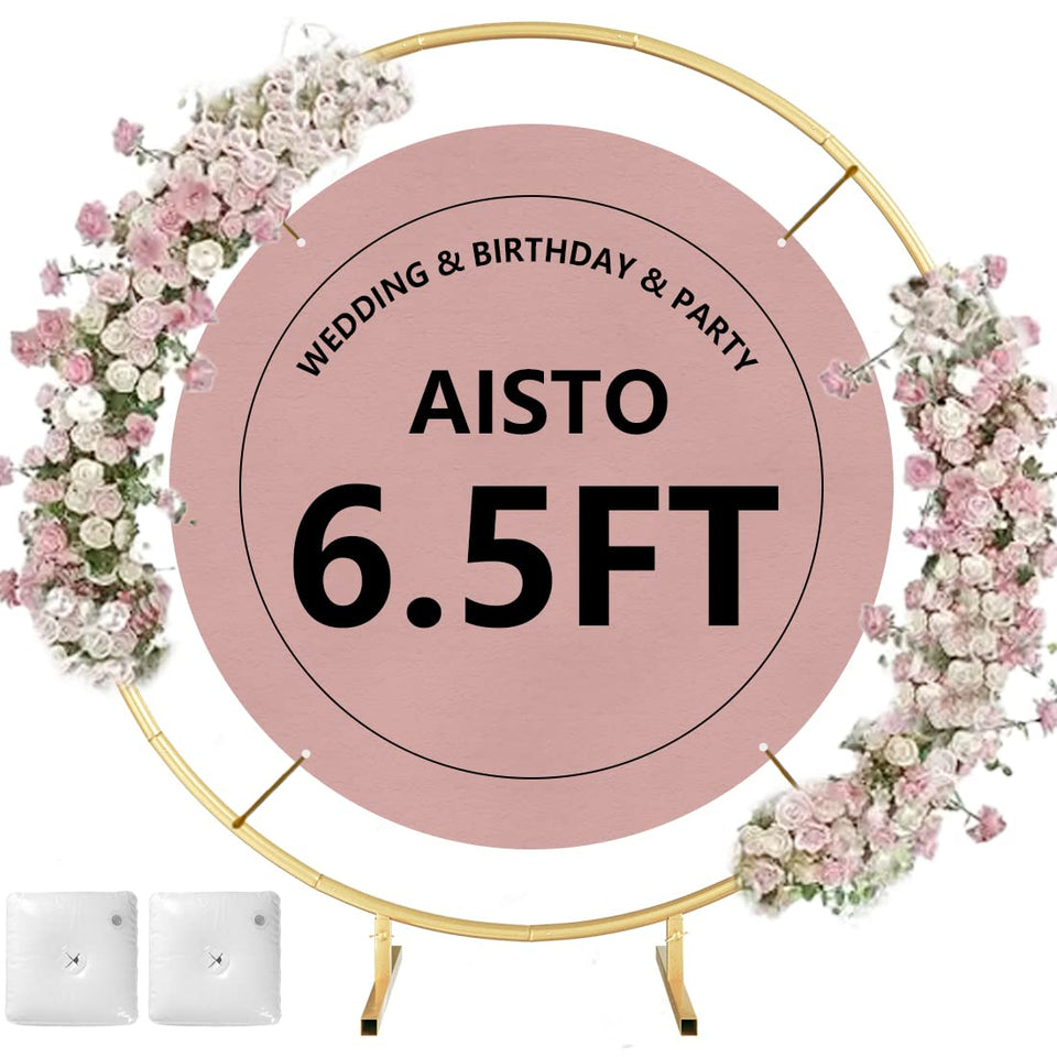 Aisto round backdrop stand arch with golden frame for weddings and events.