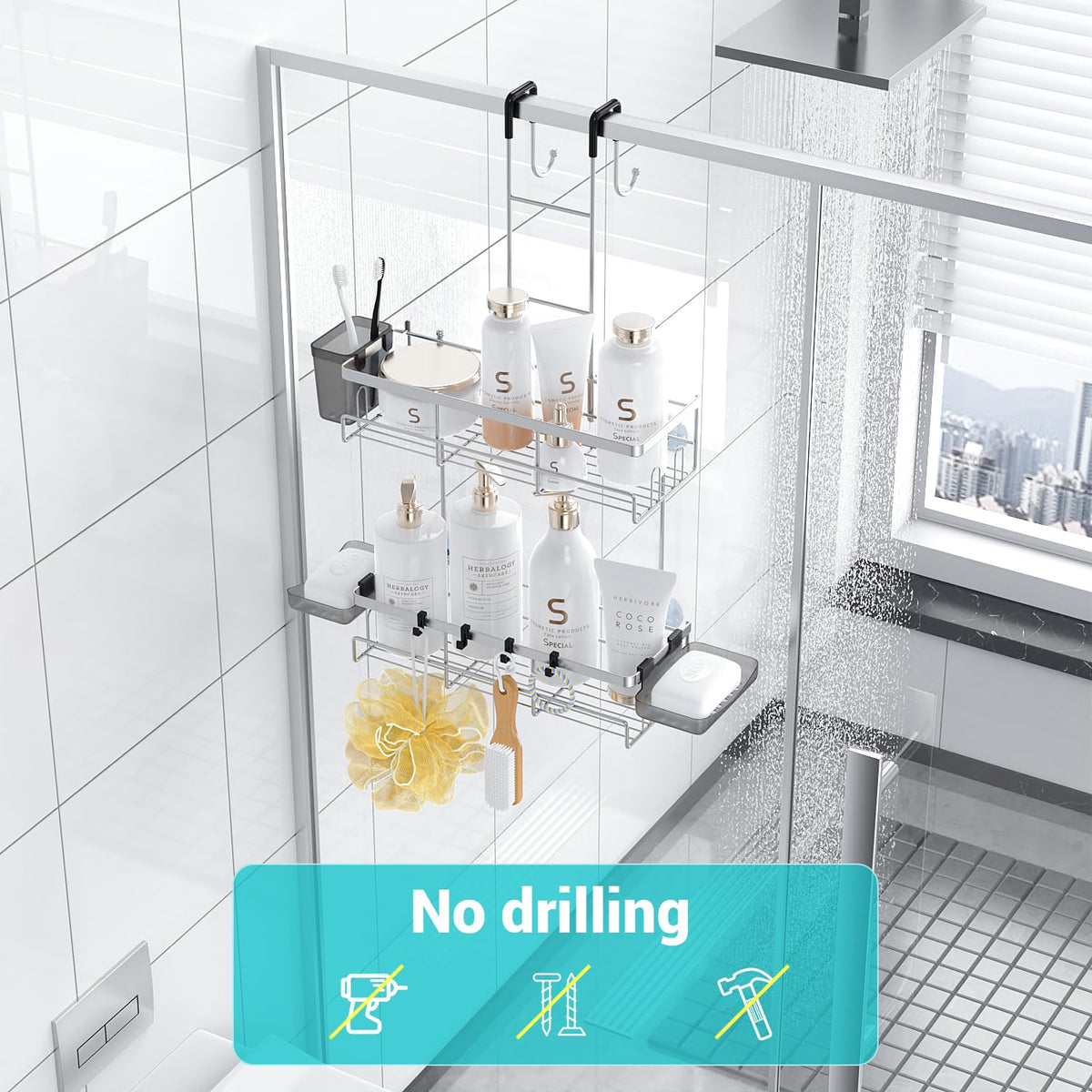 Aitatty door-hanging organizer includes four removable hooks for versatile use.