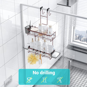 Aitatty bronze over-the-door shower caddy rustproof stainless steel construction.