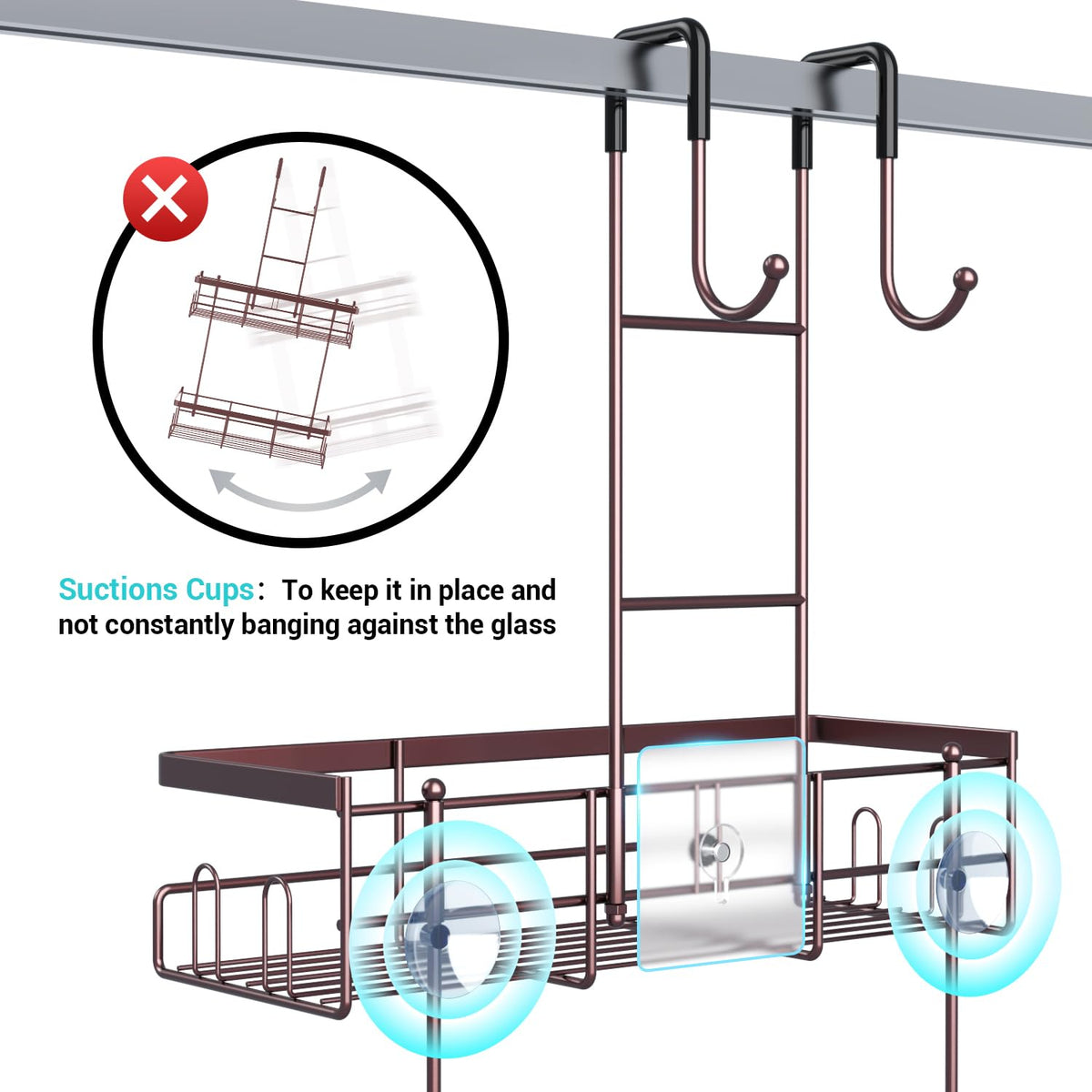 Aitatty bronze over-the-door shower caddy suction cups closeup showing grip.