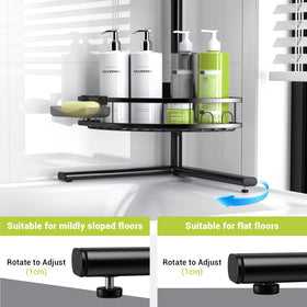 Aitatty corner shower caddy standing with adjustable baskets for tall bottles.