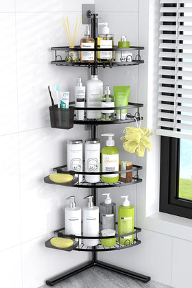 Aitatty corner shower caddy standing during assembly for quick setup in a tidy bathroom.