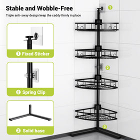 Aitatty corner shower caddy standing with four baskets providing ample storage space.