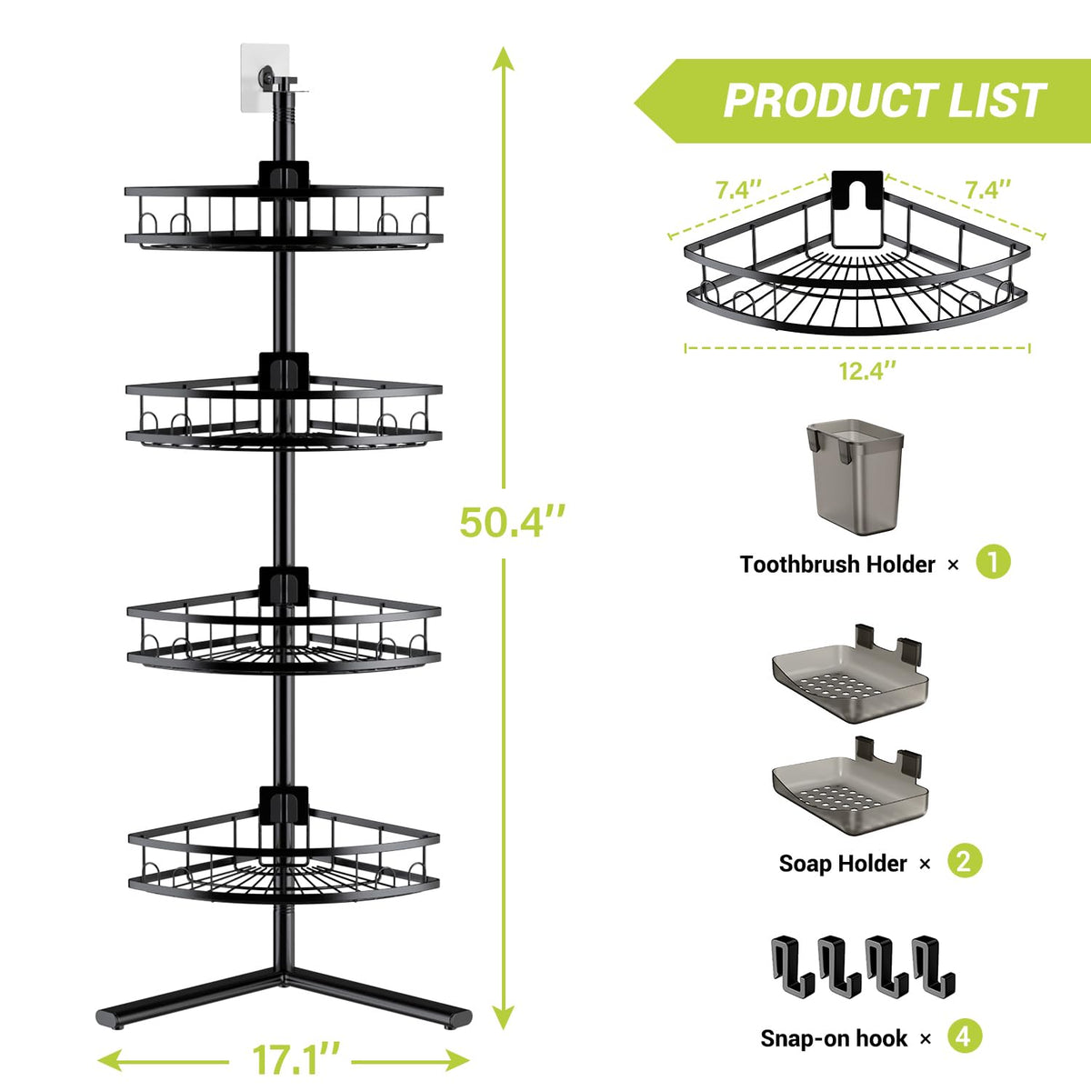 Aitatty corner shower caddy standing in a modern bathroom keeping items organized.