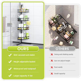 Aitatty corner shower caddy standing in rustproof 304 stainless steel with a sleek black finish.