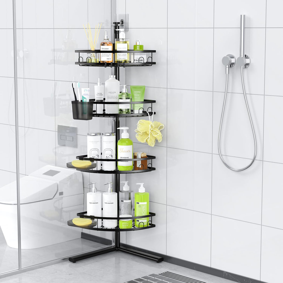 Aitatty corner shower caddy standing installs tool-free with a quick setup video.