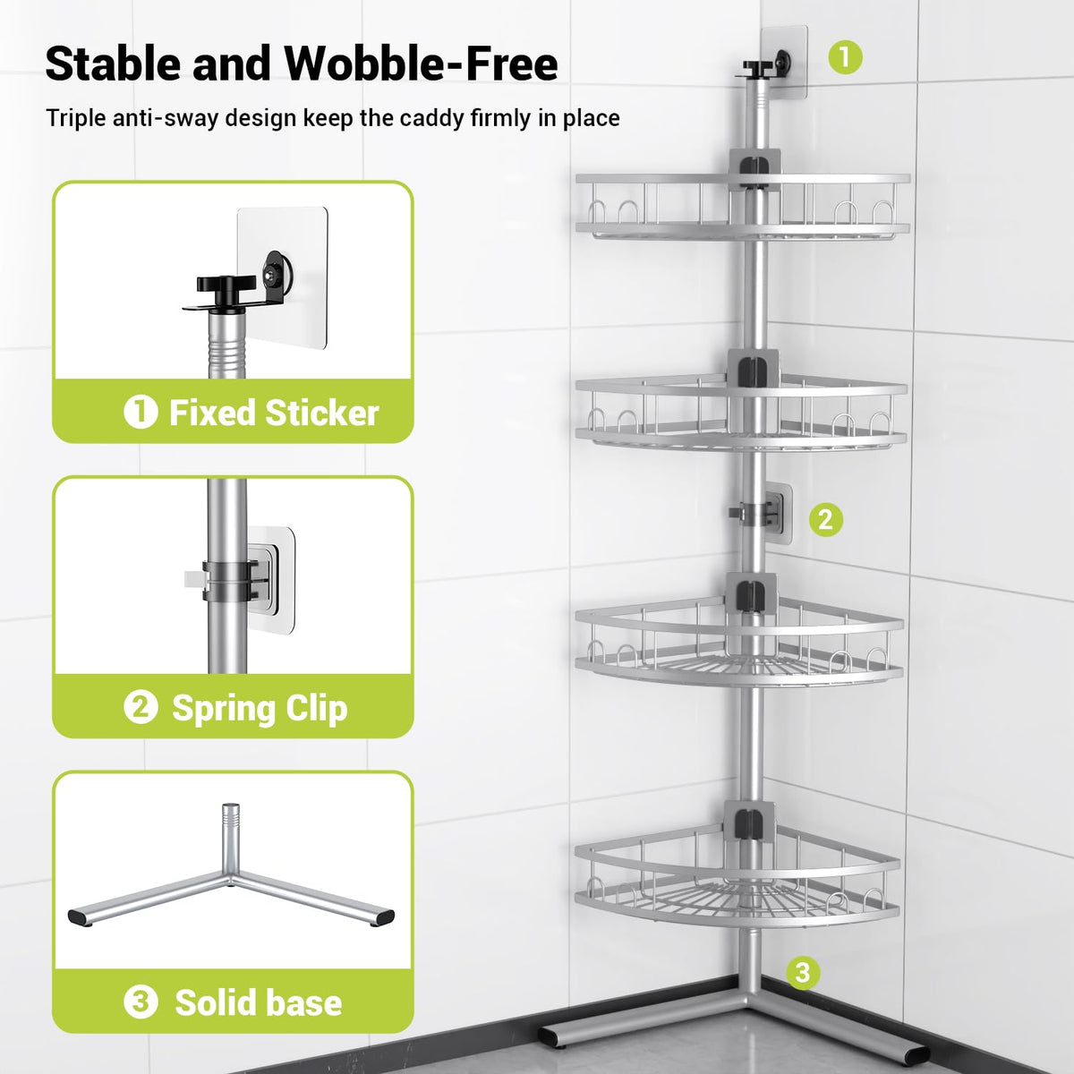 Aitatty four-basket system maximizes storage for shampoos, soaps, and grooming tools.