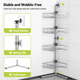 Aitatty four-basket system maximizes storage for shampoos, soaps, and grooming tools.