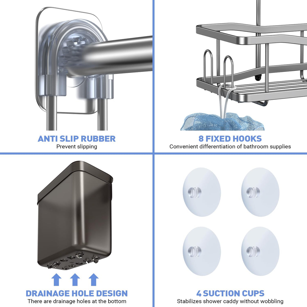 Aitatty four suction cups secure the unit to flat surfaces for stability.