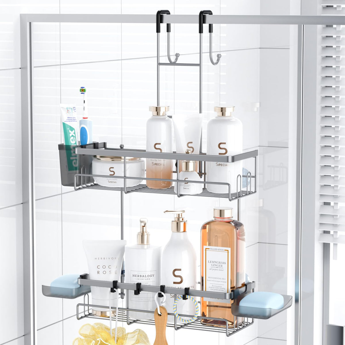Aitatty hanging shower caddy over door overview keeps bathroom clutter tidy