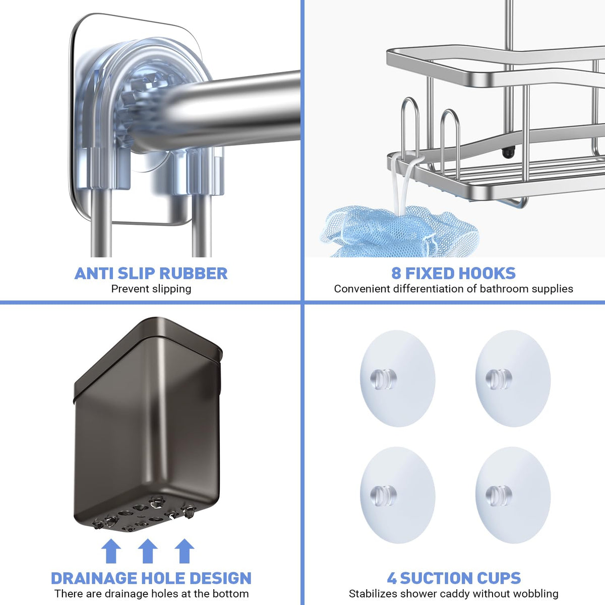 Aitatty no-drill installation makes mounting the shower shelf quick and tool-free.