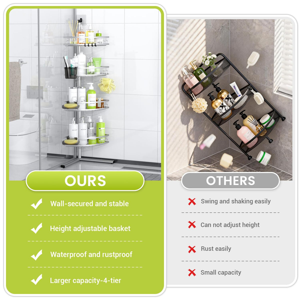 Aitatty open-grid drain design keeps toiletries dry and fresh after steamy showers.