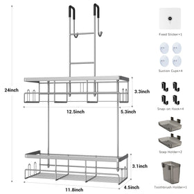 Aitatty two-tier shelves and hooks maximize bathroom organization
