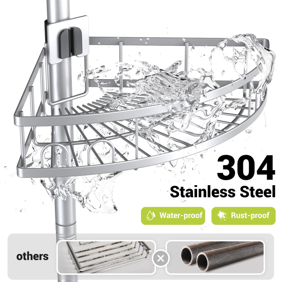 Aitatty stainless steel 304 shower caddy highlights rustproof durability for long-lasting use.
