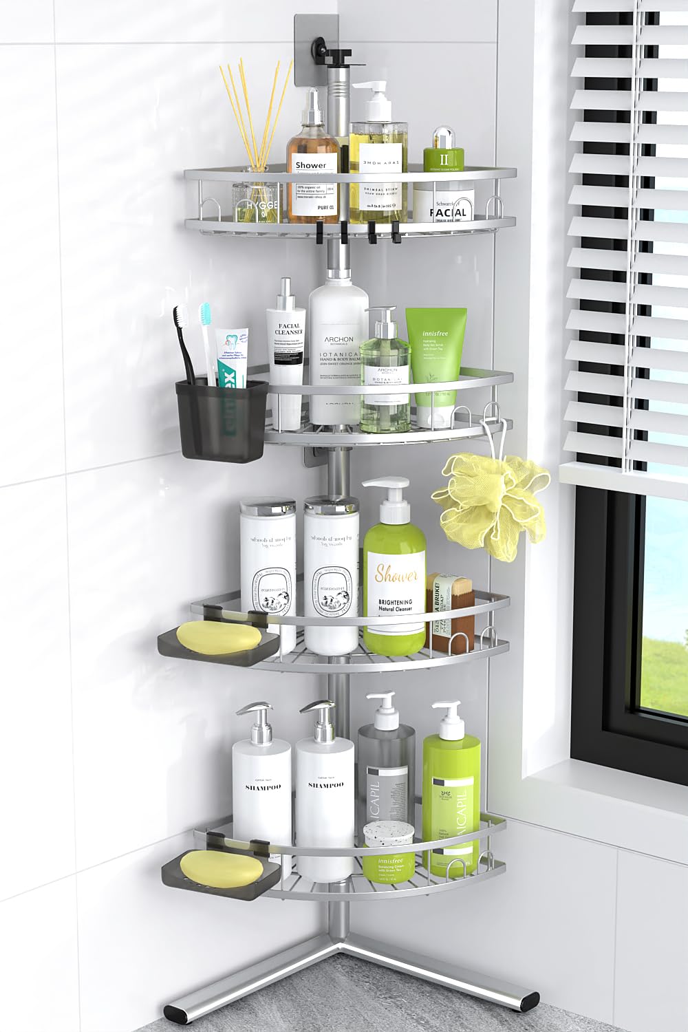 Aitatty standing shower caddy corner with top fixings, ensuring stable positioning in busy bathrooms.