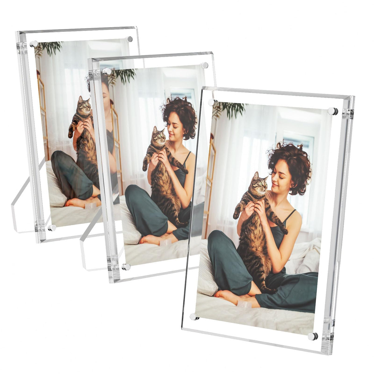 AITEE 5x7 acrylic frame with magnets for quick photo swaps on a desk