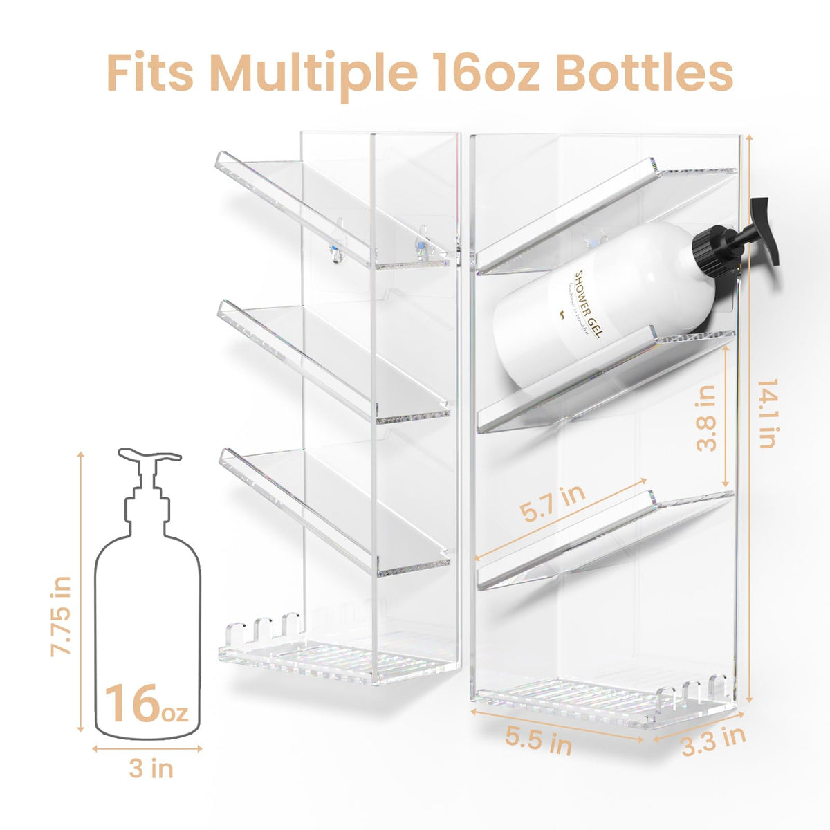 AITEE multi-slot bottle organizer for shampoo and body wash.