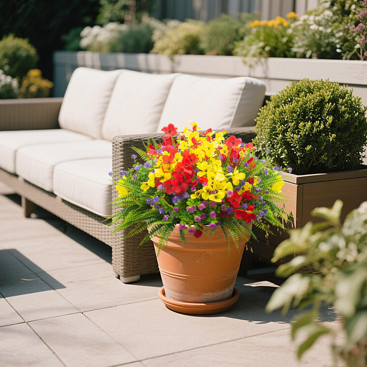 AITISOR patio planter fern stems offer year-round color without watering.