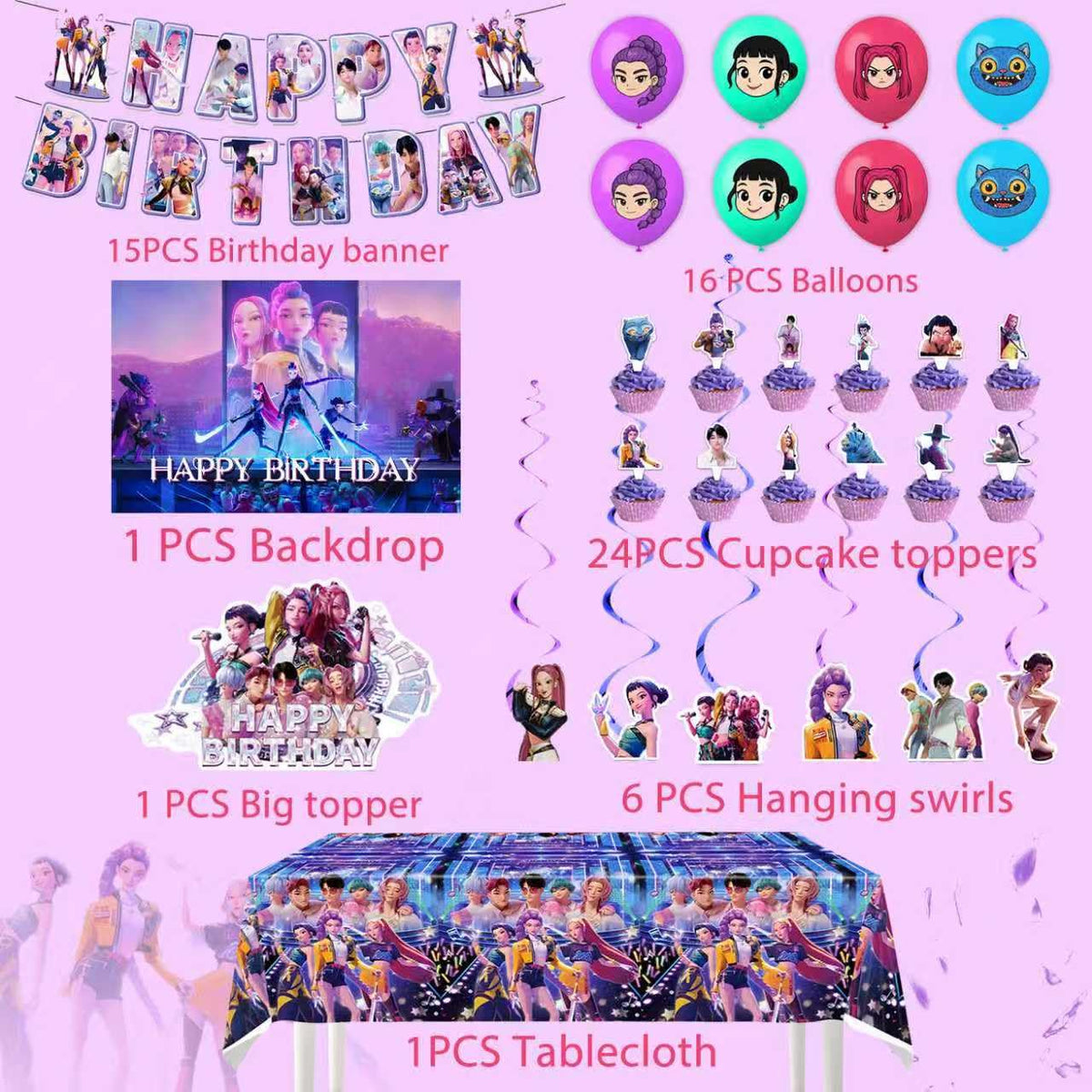 AIXPROBEAD Demon Hunters backdrop frames photos with a vibrant party atmosphere.