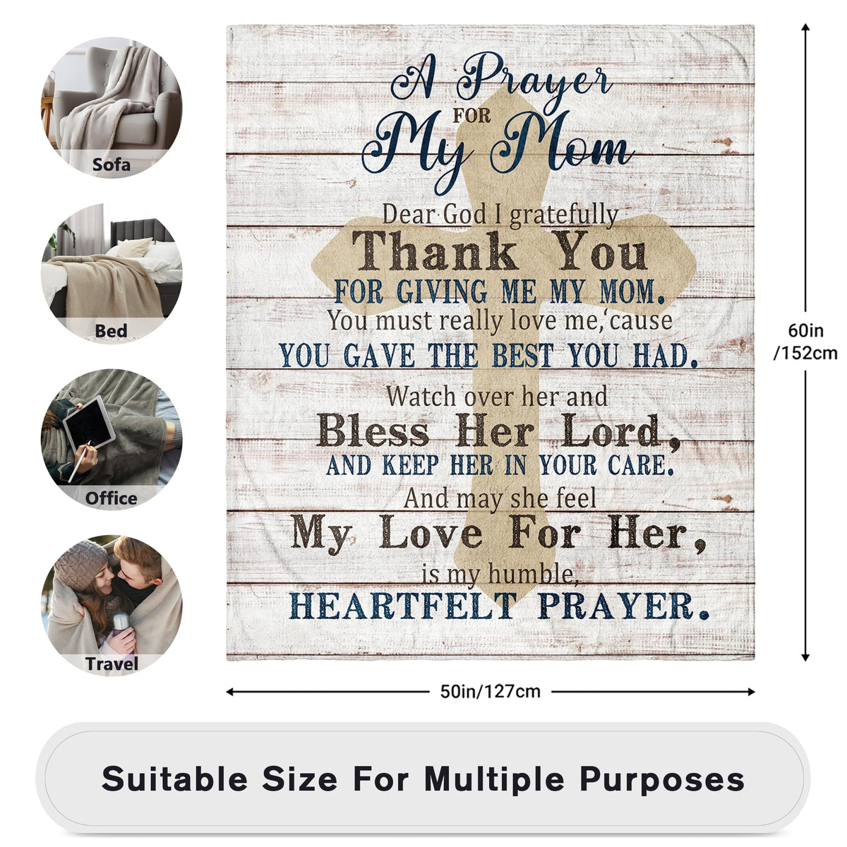 AIYUBOFUN prayer quote detail adds sentimental value to the blanket.