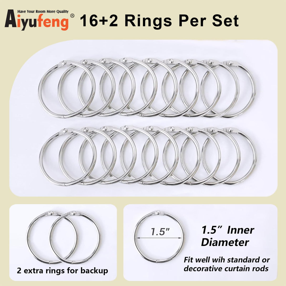 Aiyufeng rings and tabs assembly facilitates easy, secure hanging.