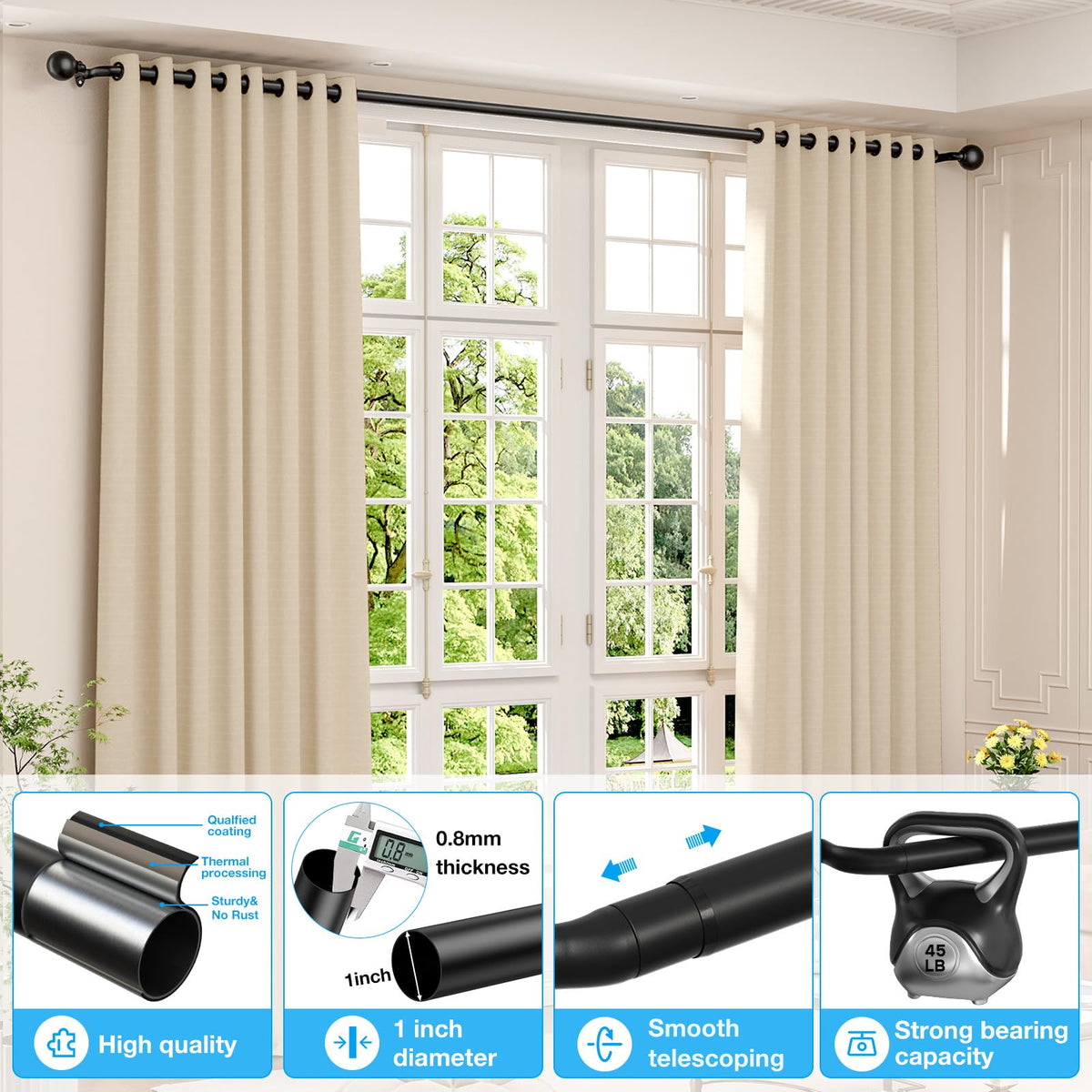 AIZESI easy-installation curtain rod with included brackets for quick setup.