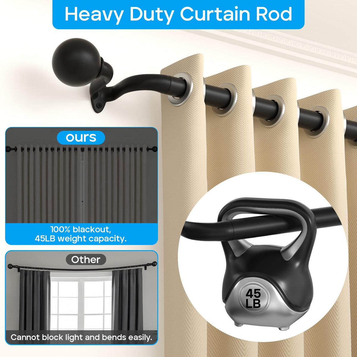 AIZESI no-drill installation saves wall damage during curtain rod setup.