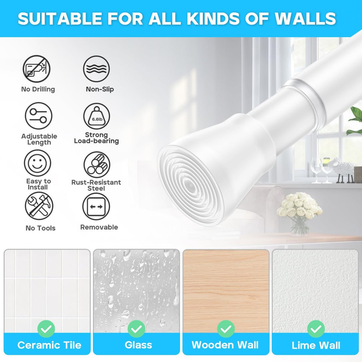 AIZESI packaging includes two adjustable rods and clear installation instructions