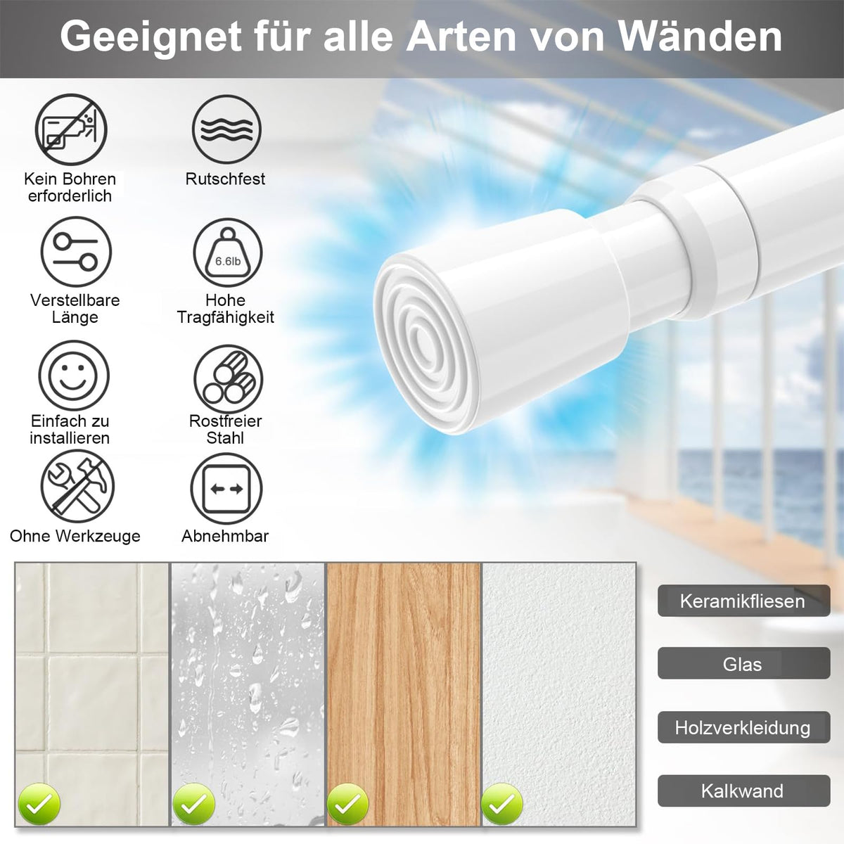 AIZESI 3-pack white curtain rods for quick no-drill setups.