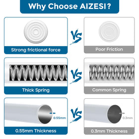 AIZESI tension rod with spring-loaded ends provides a secure, non-slip hold.