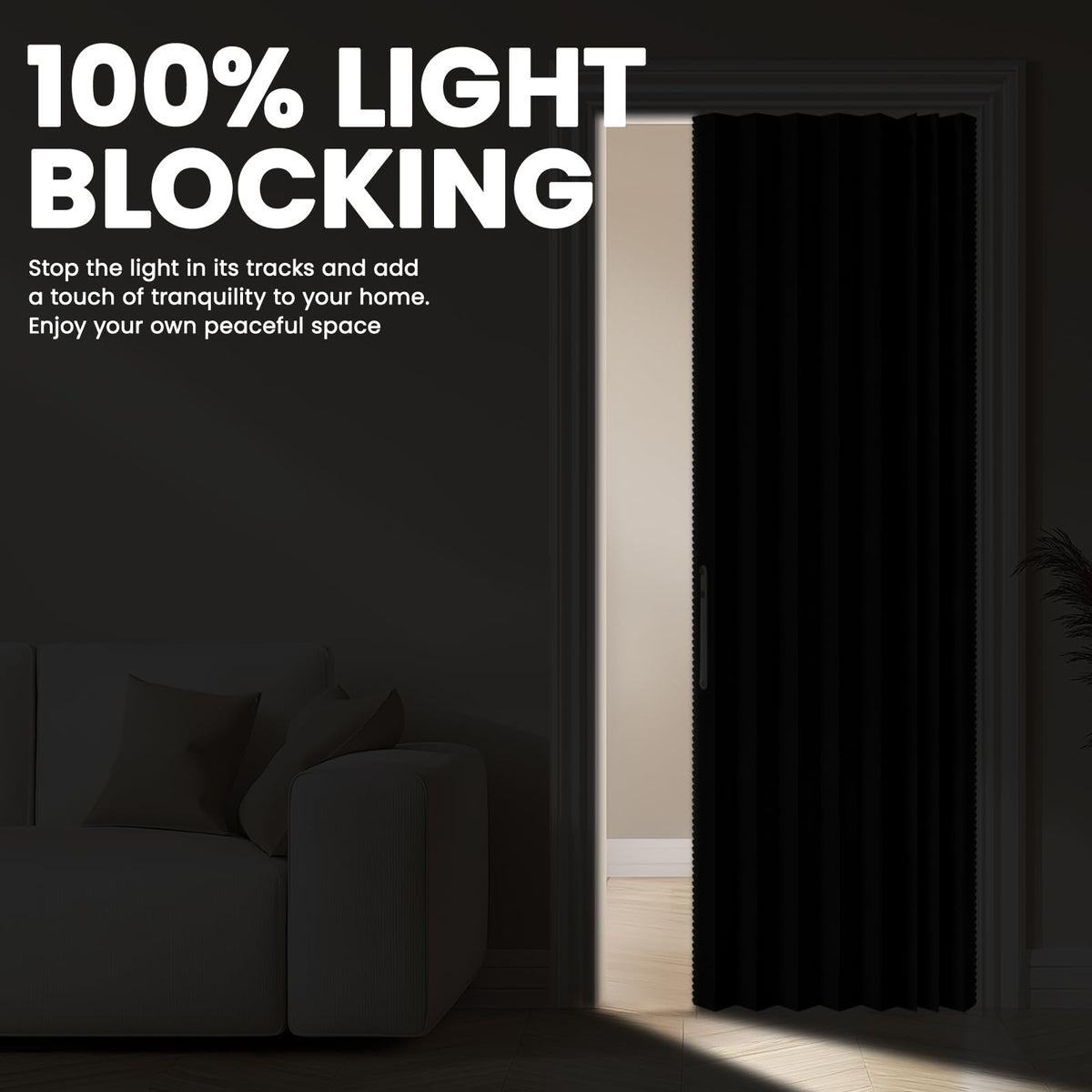 AJAZZ 72W x 79L curtain fits standard doorways and improves darkness.