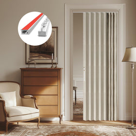AJAZZ blackout accordion curtain in cream white, front view for a sleek bedroom look
